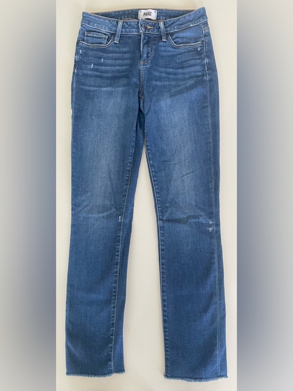PAIGE Skyline Skinny Jeans Size 26 Distressed Raw Hem Mid Rise Stretch Denim